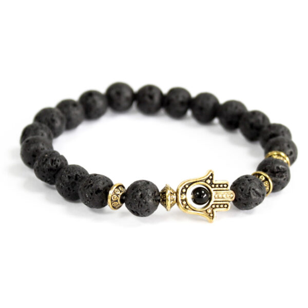 Hamsa de oro / piedra de lava - pulsera de piedras preciosas