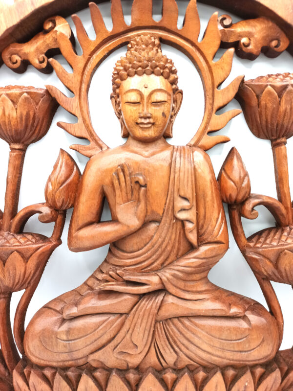 Panel de madera de Buddha y Lotus - 40cm