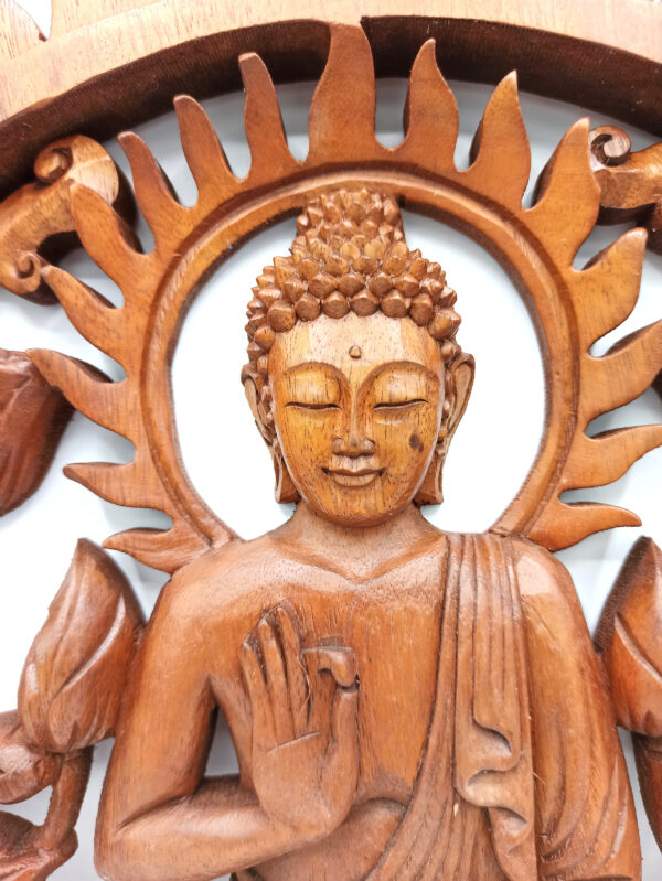 Panel de madera de Buddha y Lotus - 40cm