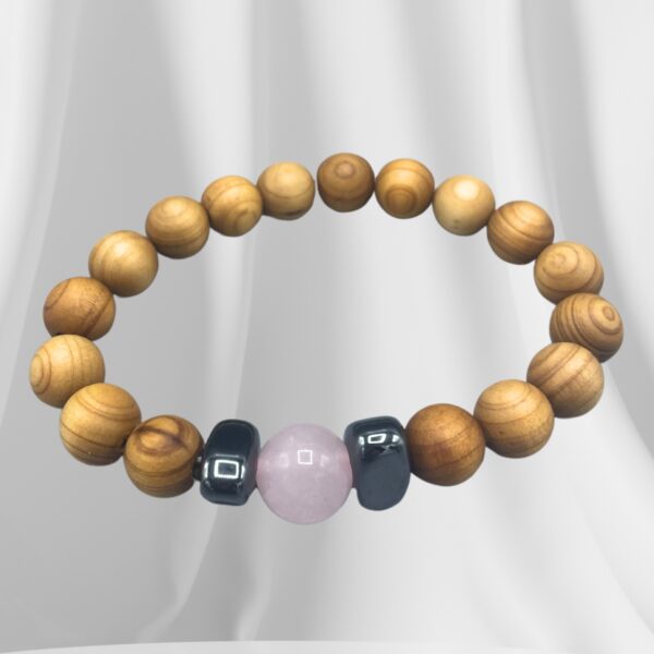 Pulsera de Cedro - Chakra del corazón - Cuarzo Rosa