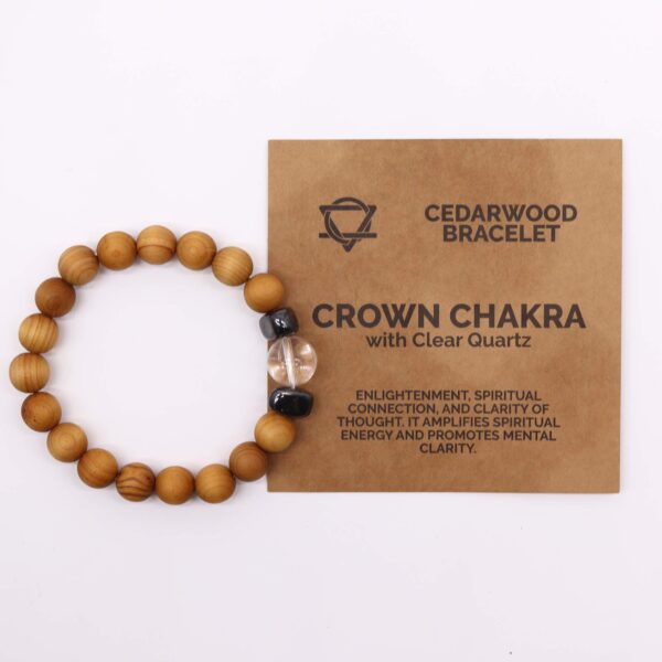 Pulsera de Cedro - Chakra Corona - Cuarzo Claro